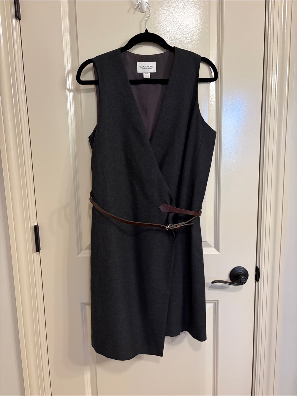 Vintage 90s Emanuel Ungaro Wool Wrap Mini Dress Pinafore Vest Black NWOT